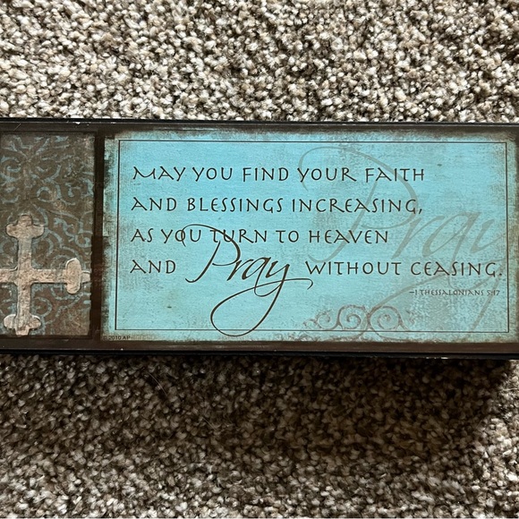 Frame holds 3 photos and wood block can hang or sit on your desk. - Picture 2 of 3